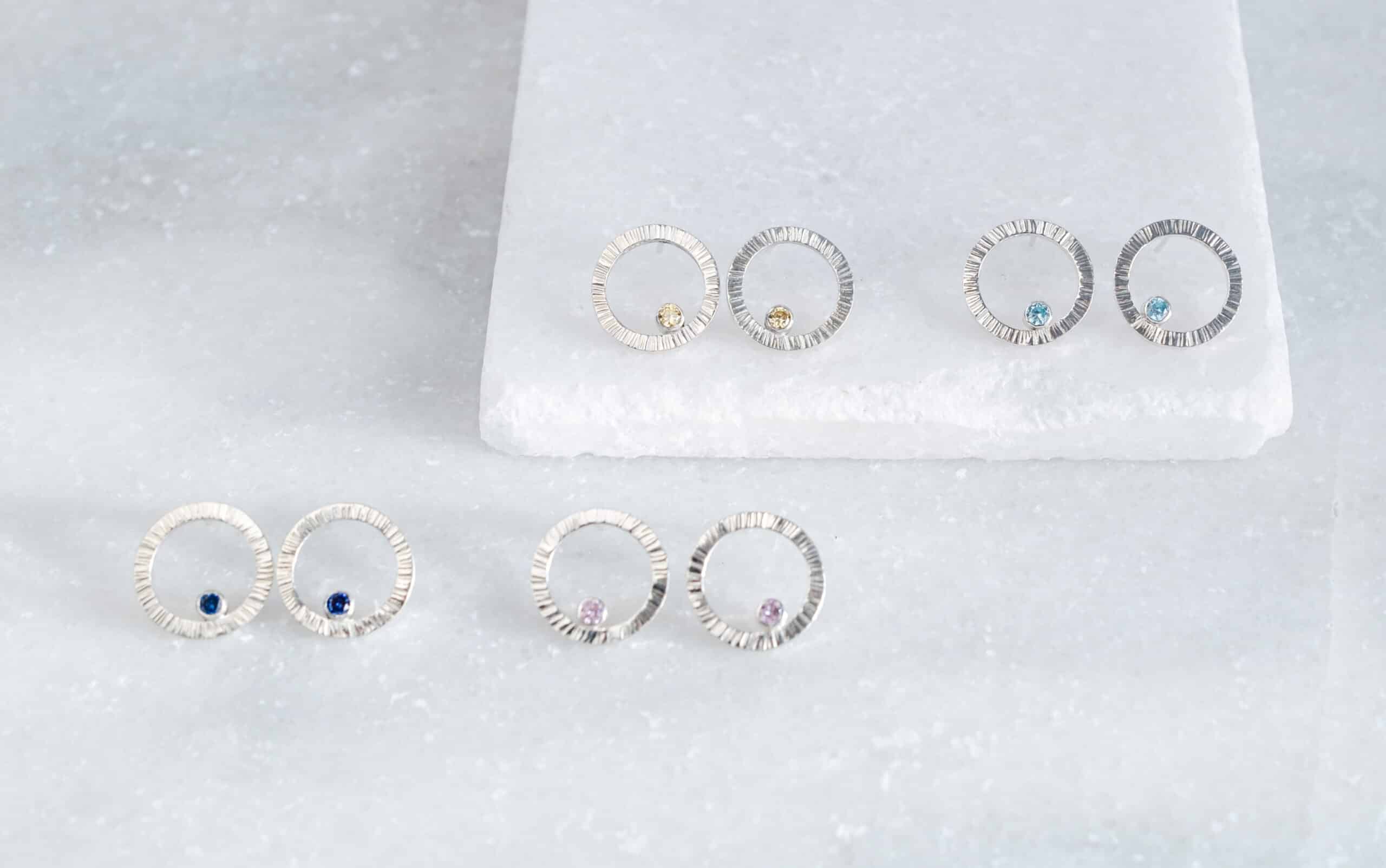 Birthstone Circle Studs FROSTED - IN STOCK | By Rebecca Jewellery ...