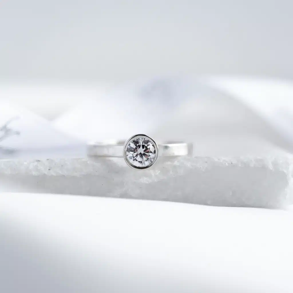 Memorial Moissanite Stacker Ring - Cremation Ash / Pet Hair - 6mm Moissanite set in Silver or 9ct Gold Setting