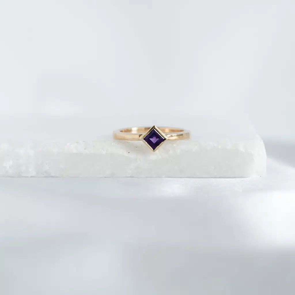 The Corcra Ring - 9ct Yellow Gold Square Amethyst Ring