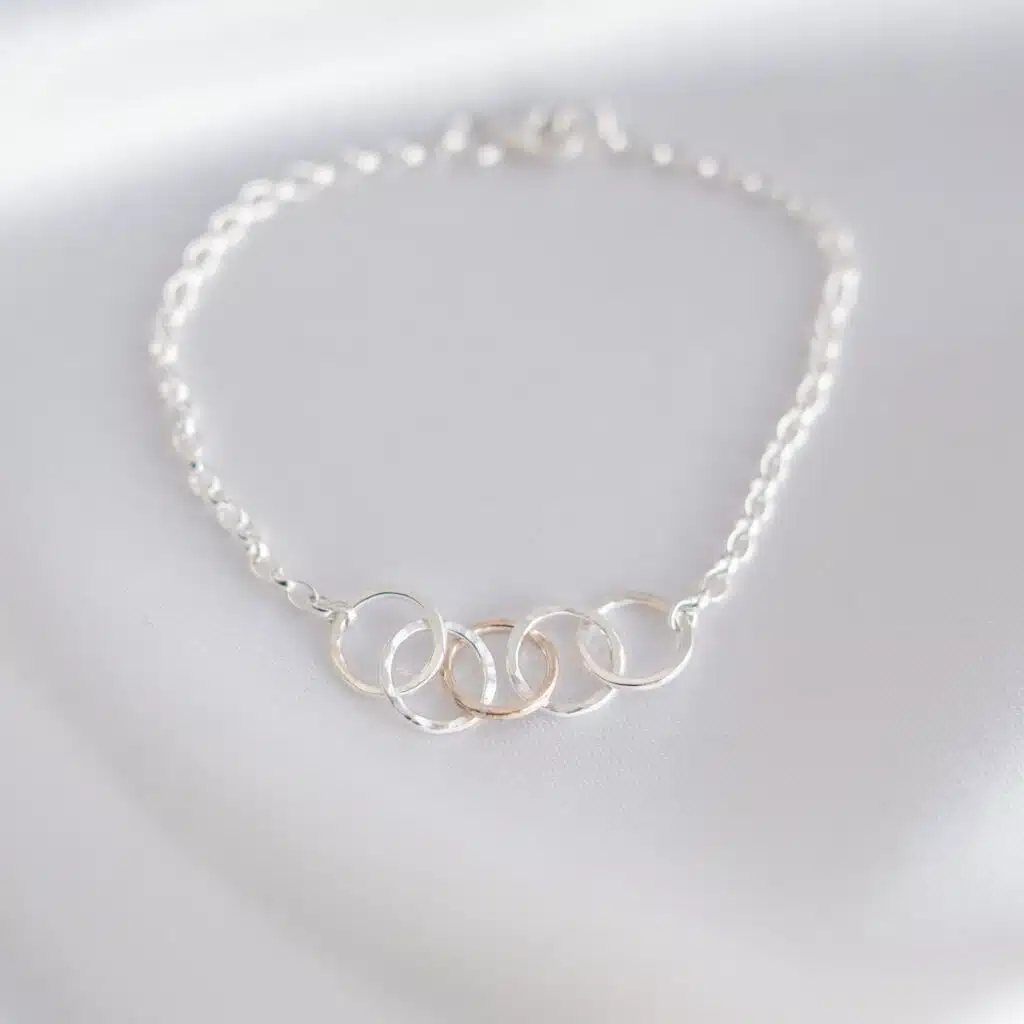 Friendship Five 5 ring bracelet,4 silver 1 gold